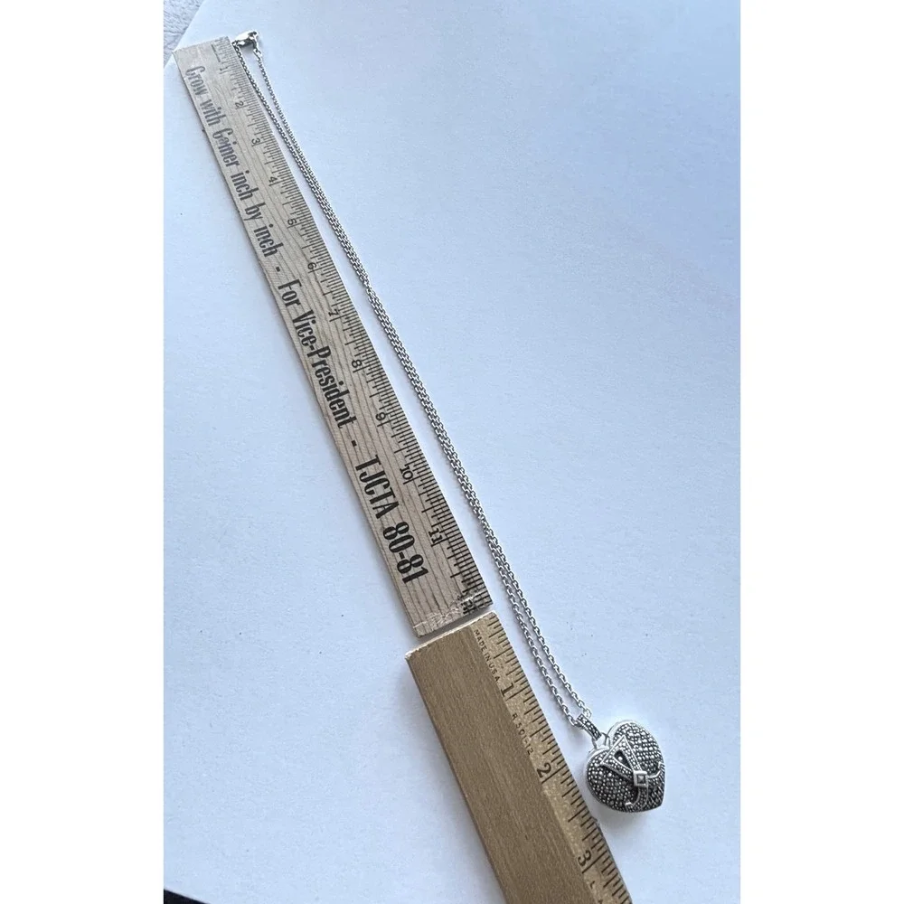 Judith Jack‎ Sterling Silver Necklace Puffy Heart Locket Marcasite Pendant New - Picture 11 of 12
